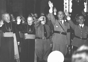 Catholic Bishops, promoting a man of pece, who would end the chaos. To the fare right, Nazi-propaganda Minister Joseph Goebbels