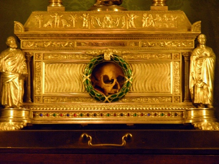 Living in a box. This skull is supposed to be "Holy", and is claimed to be of a woman named Agnes venerated in Rome it self.
