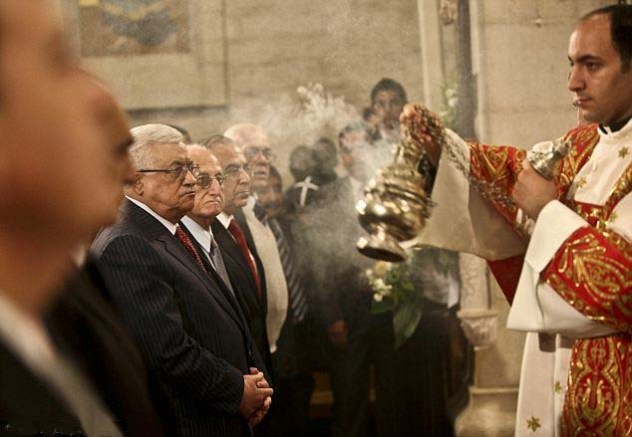 Mahmoud Abbas celebrating Catholic mas in Bethlehem. 