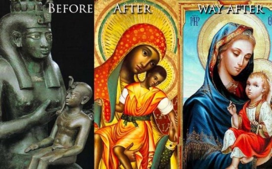 The pagan "Queen of Heaven" reappers in the Roman Catholic religion, in the claimed to be "Catholic Mary" and her son. 