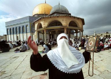 On the Temple Mount in Jerusalem only Muslim chanting chains and the Koran is permitted. 